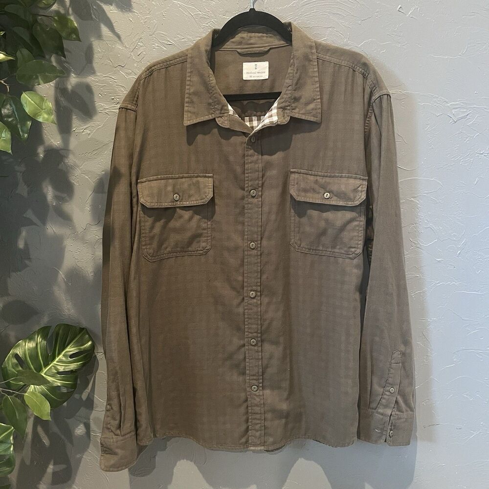 Mutual Weave Mens Utility Shirt Dobby Grid XXL  Jacquard Workwear Gorpcore